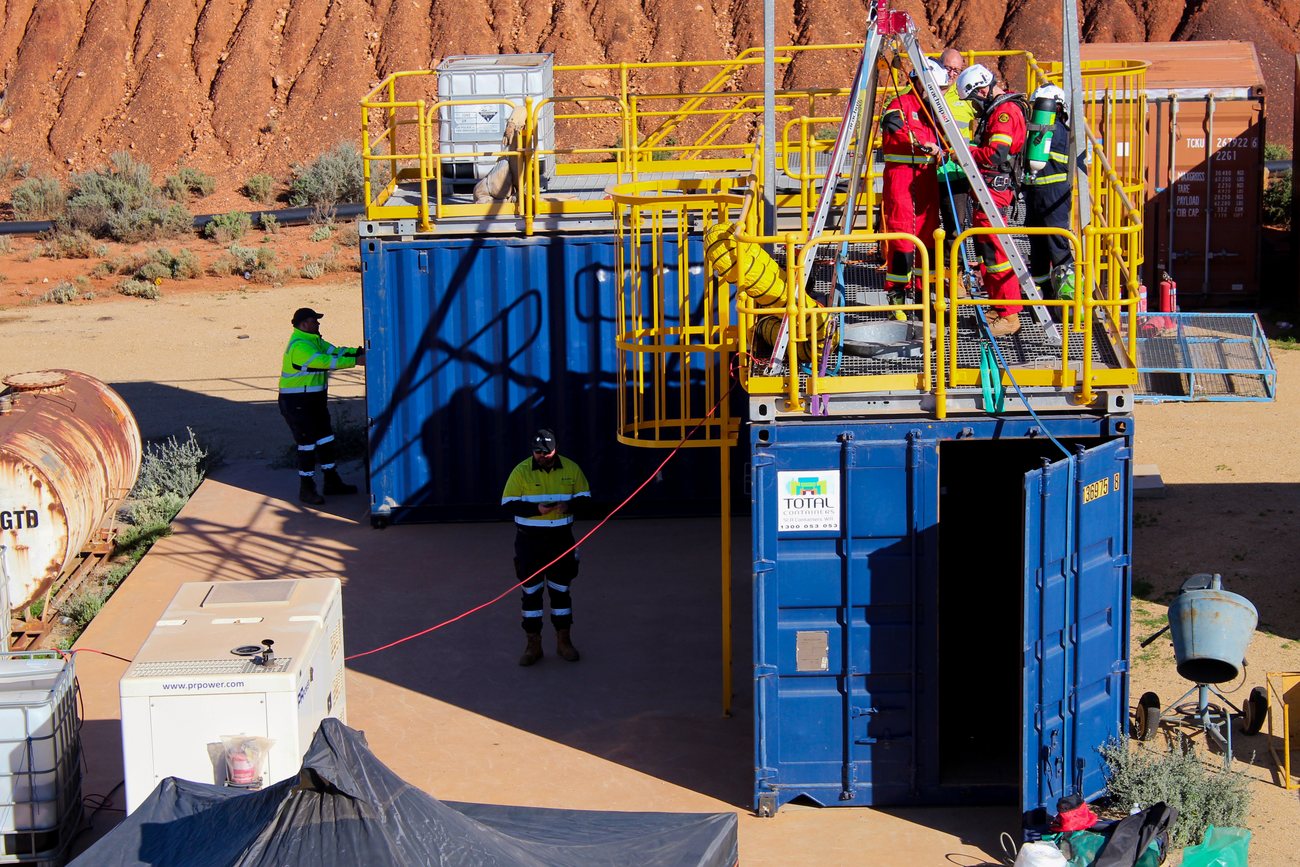 Wide view of the Paddington Gold Mine training ground with rescue rigging set up